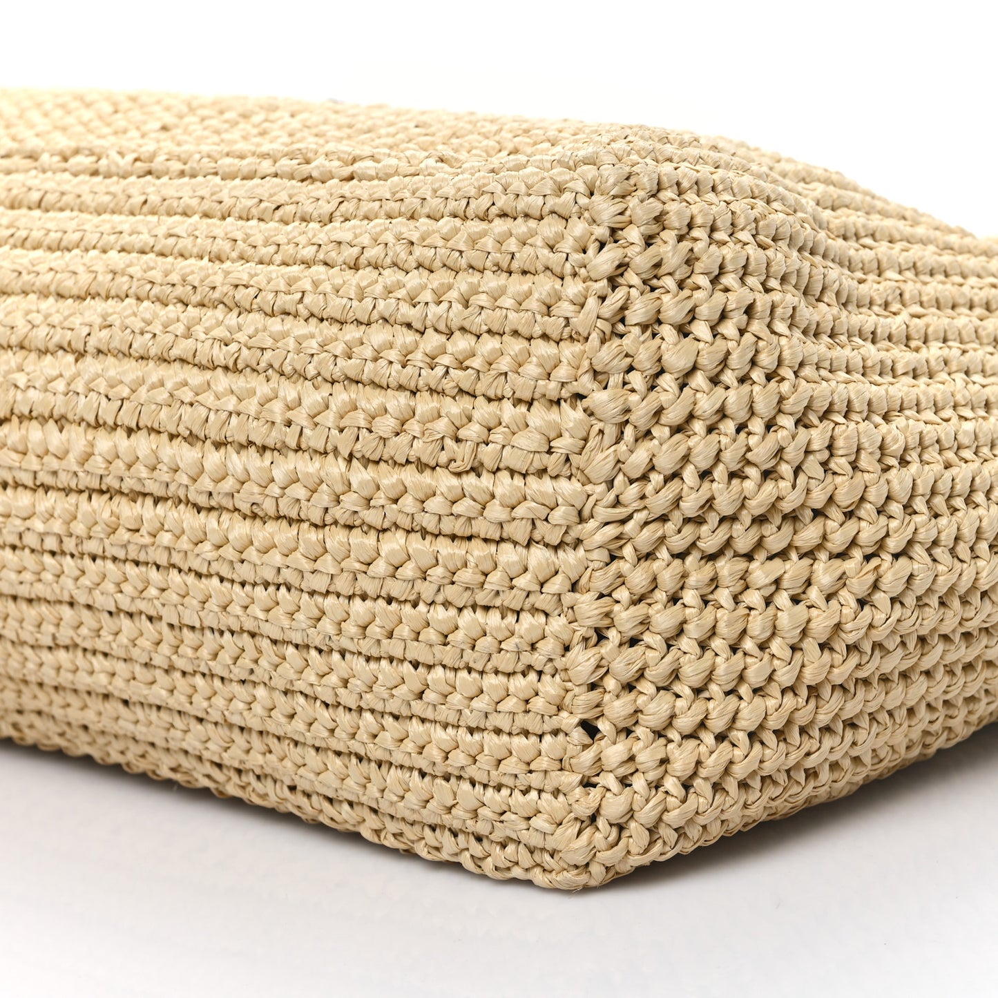 Yarn Raffia Effect Crochet Embroidered Logo Tote Naturale