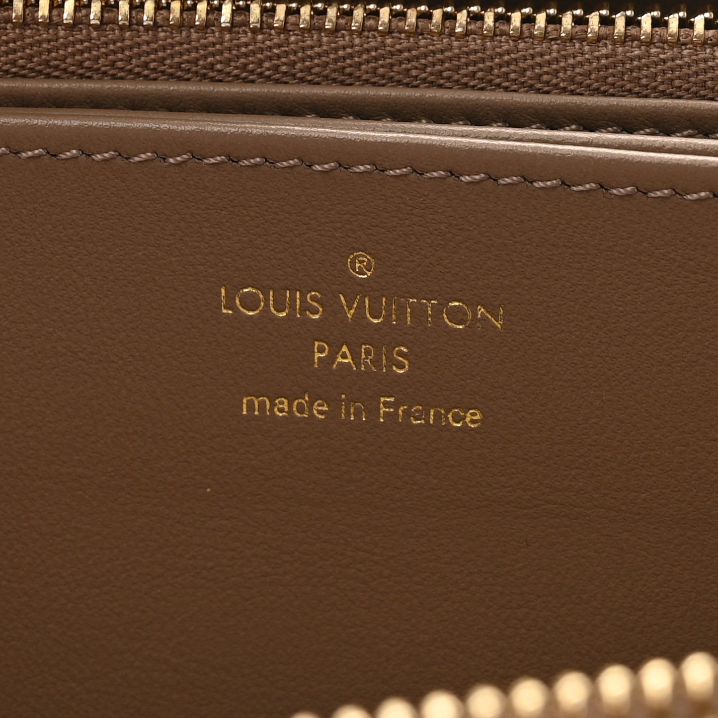 Lambskin Embossed Monogram Coussin Zippy Wallet Taupe