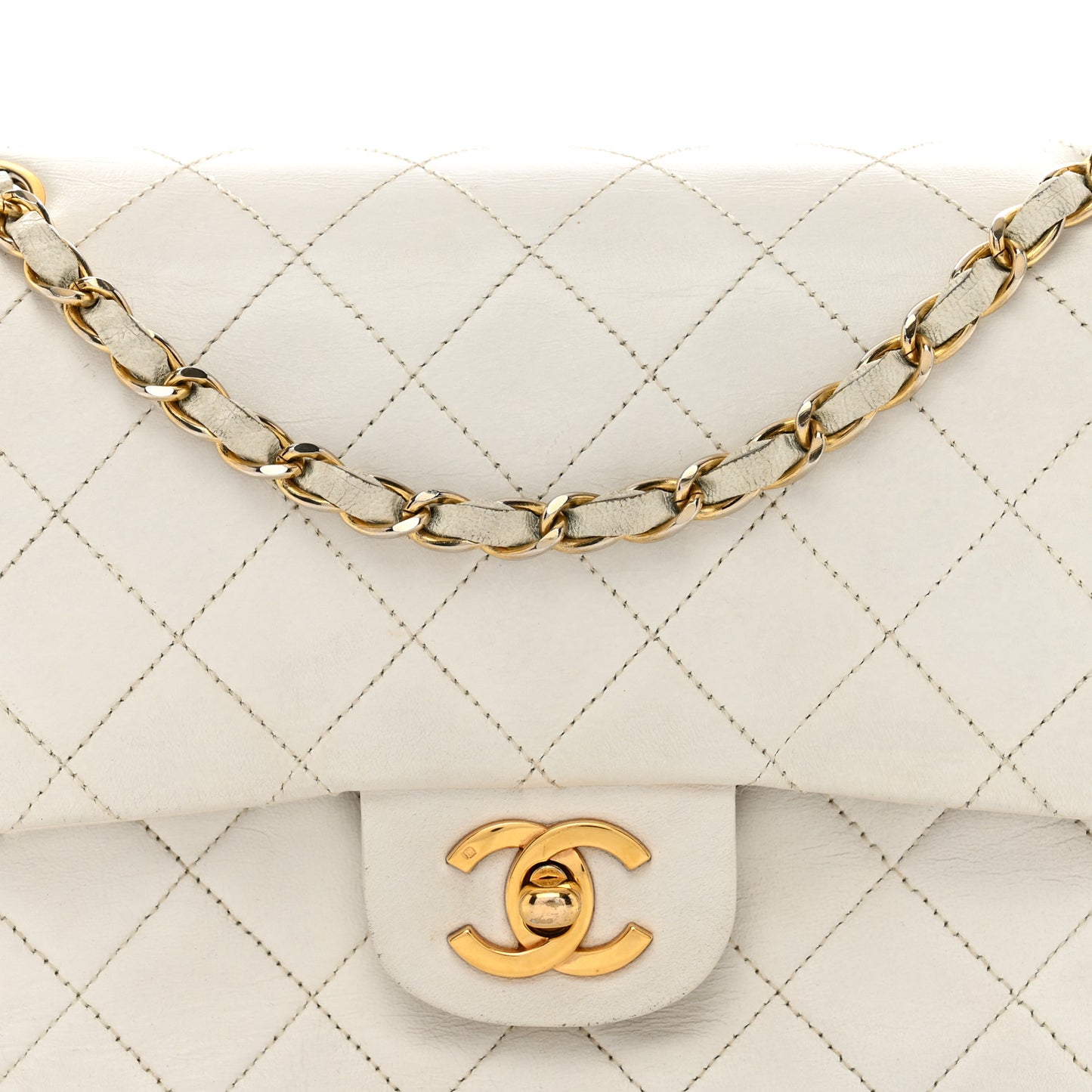 Lambskin Quilted Medium Double Flap White