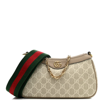 Gucci GG Supreme Monogram Textured Dollar Calfskin Web Small Ophidia GG Handbag Beige Mystic White Oatmeal 1 of 12