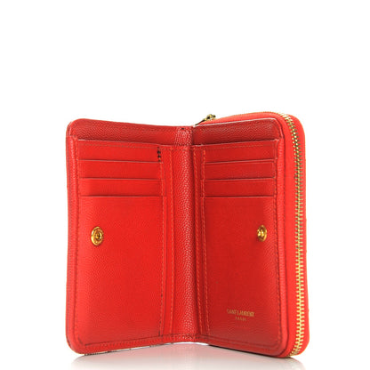 Saint Laurent Grain De Poudre Matelasse Chevron Monogram Compact Zip Around Wallet Red 5 of 12