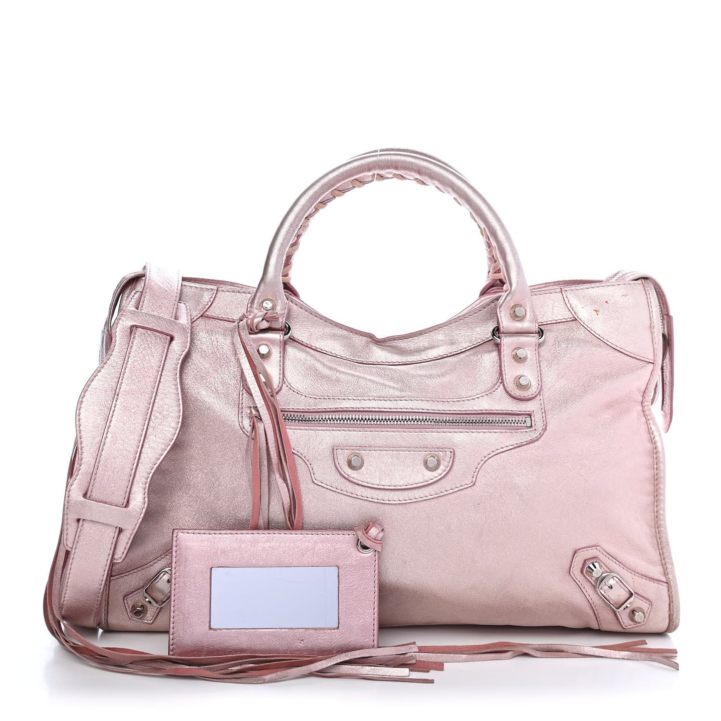 Metallic Agneau Classic Silver Hardware S City Sparkle Pale Rose
