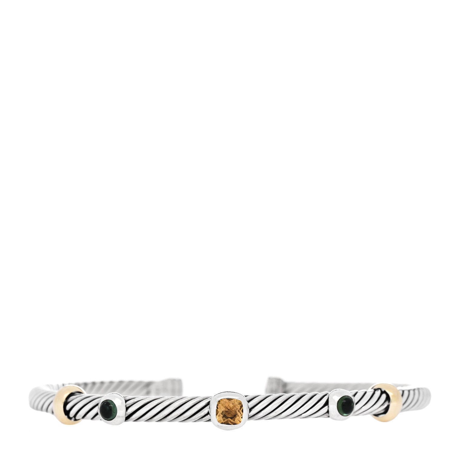 David Yurman Sterling Silver 18K Yellow Gold Citrine Green Tourmaline 4mm Renaissance Bracelet 1 of 4
