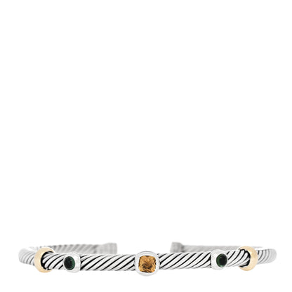 David Yurman Sterling Silver 18K Yellow Gold Citrine Green Tourmaline 4mm Renaissance Bracelet 1 of 4