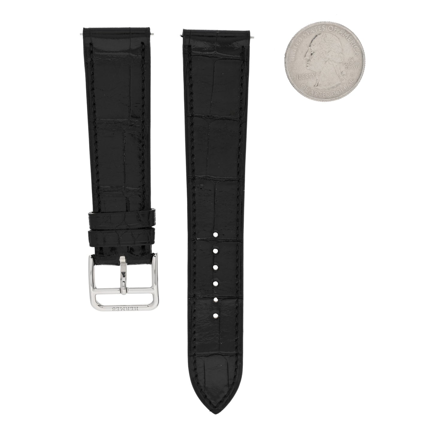 Shiny Alligator Heure H Hour Watch Strap Black