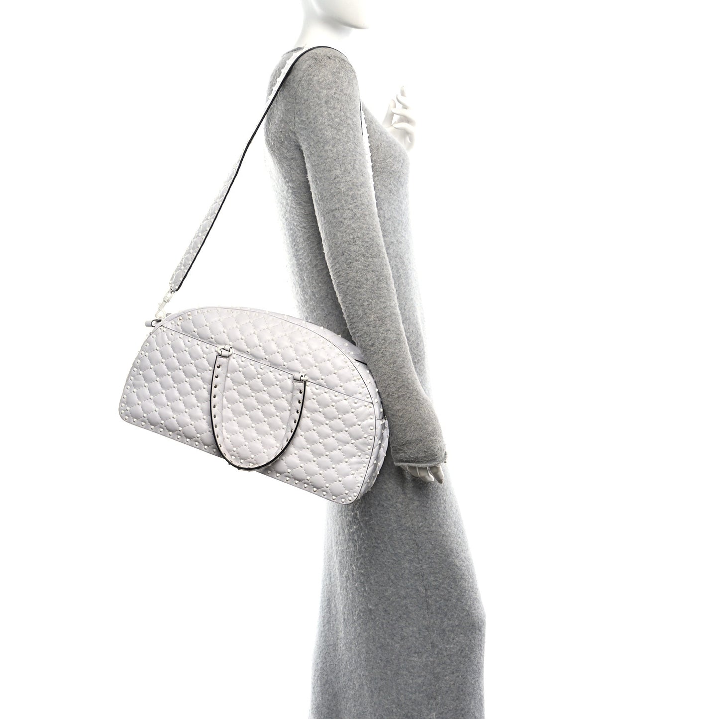 Lambskin Free Rockstud Spike Bowling Bag White