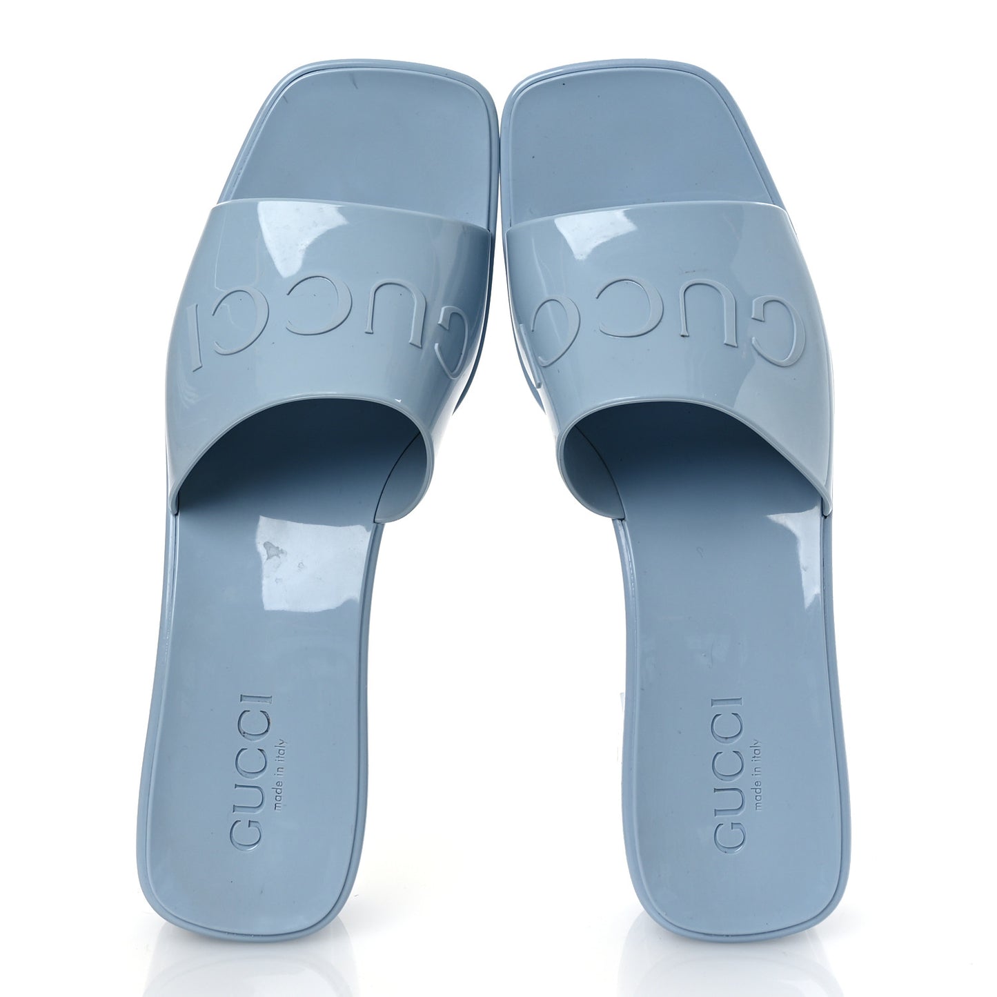 Rubber Gucci Logo Womens Platform 20/60mm Slide Sandals 38 Porcelain Light Blue