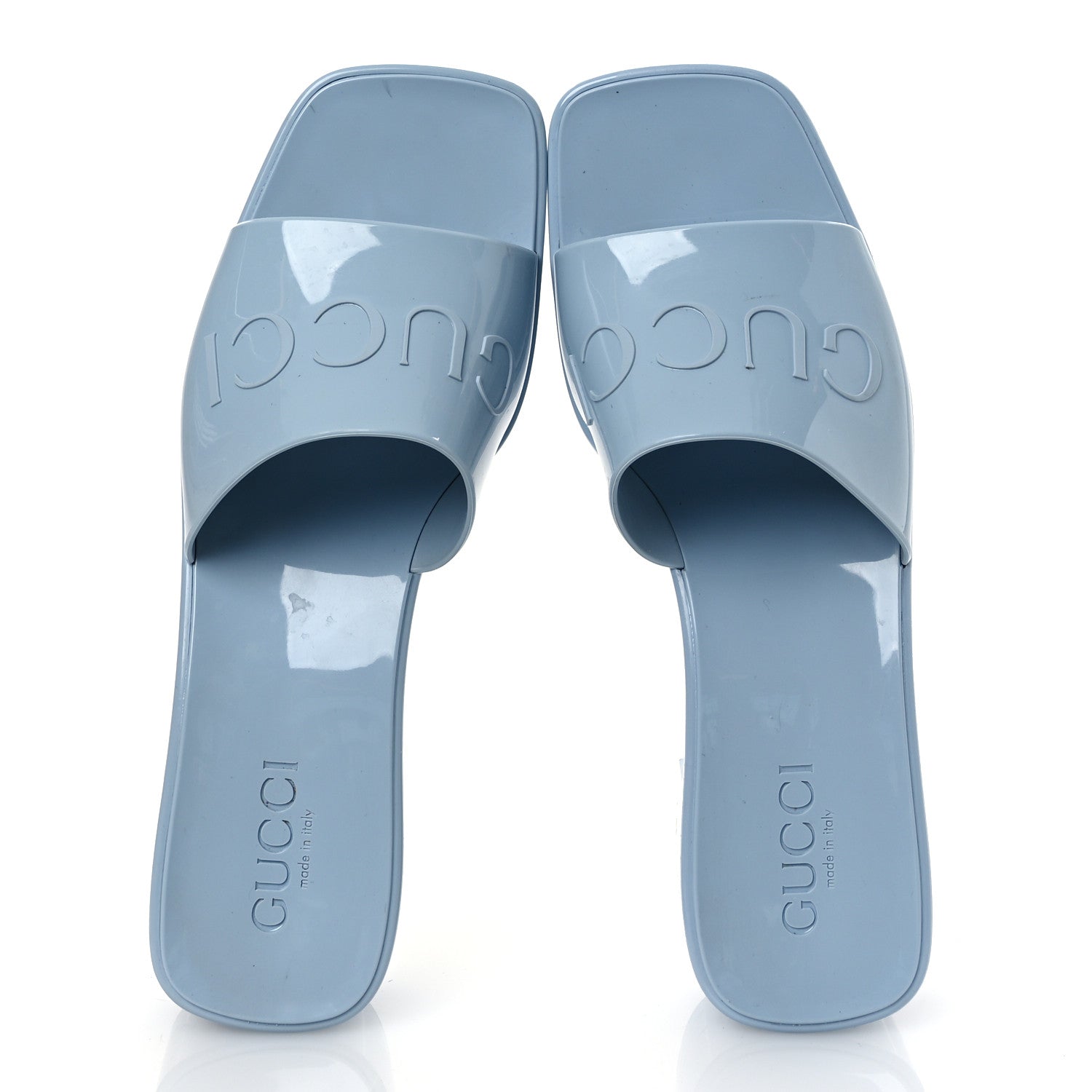 Gucci Rubber Gucci Logo Womens Platform 20/60mm Slide Sandals 38 Porcelain Light Blue 2 of 13