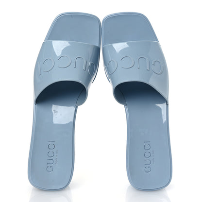 Gucci Rubber Gucci Logo Womens Platform 20/60mm Slide Sandals 38 Porcelain Light Blue 2 of 13