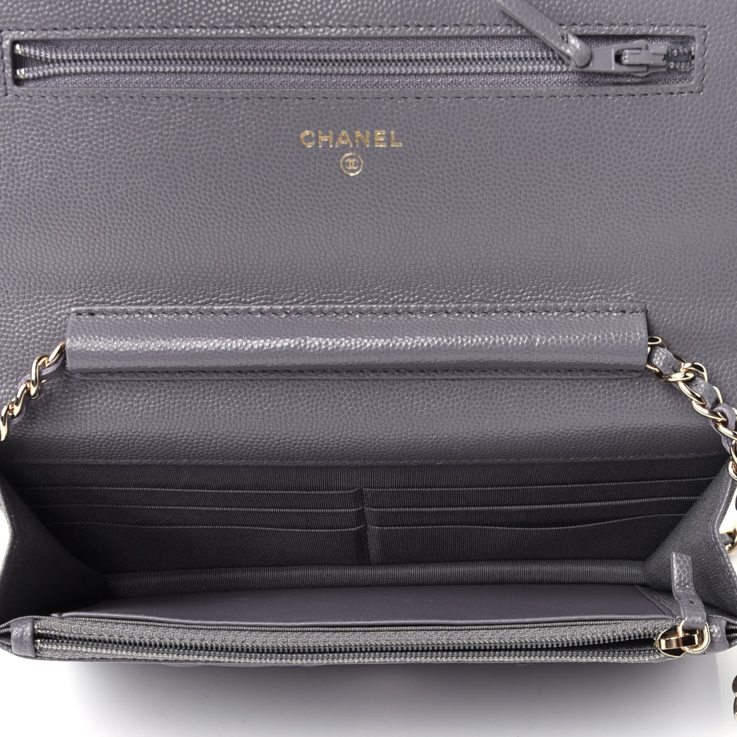 Caviar Quilted French New Wave Chain CC Wallet On Chain WOC Grey