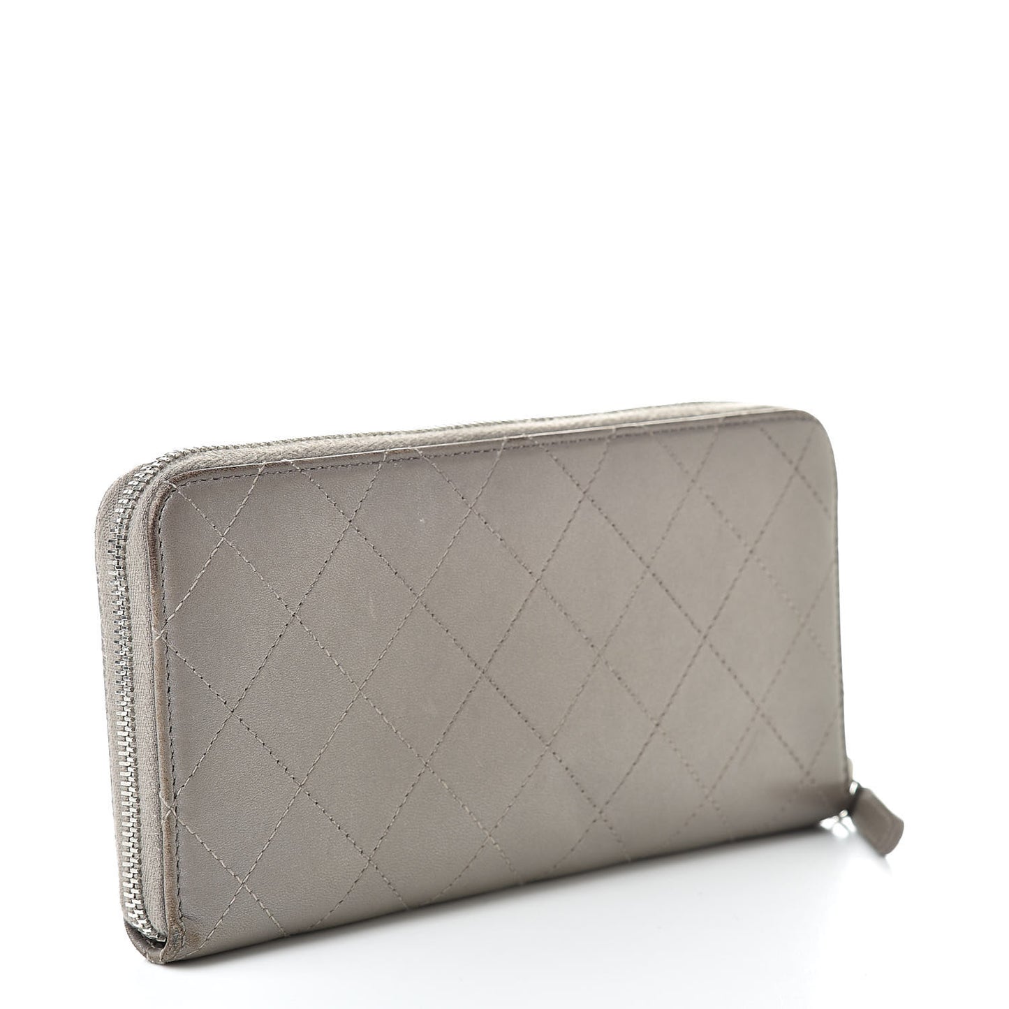 Calfskin Resin Stitched Zip Around Wallet Grey