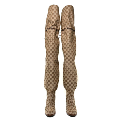Gucci Monogram Over the Knee Boots 37.5 Beige Ebony 2 of 11