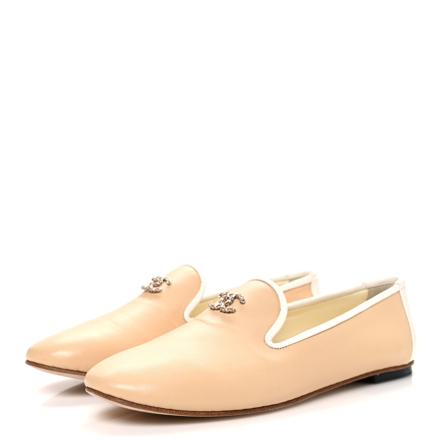 Fantasy Goatskin CC Mocassin Loafers 38.5 Beige White