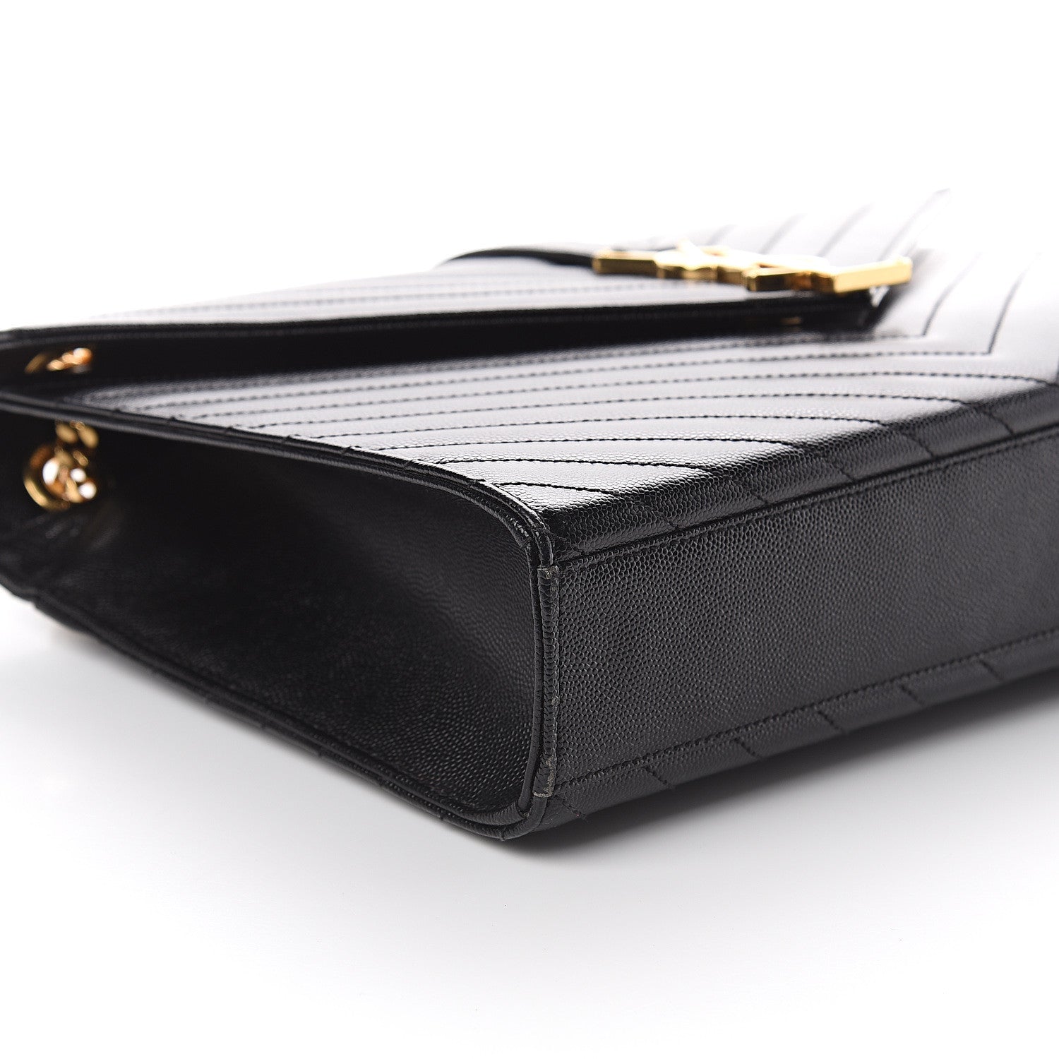 Saint Laurent Grain De Poudre Matelasse Chevron Large Monogram Satchel Black 6 of 7