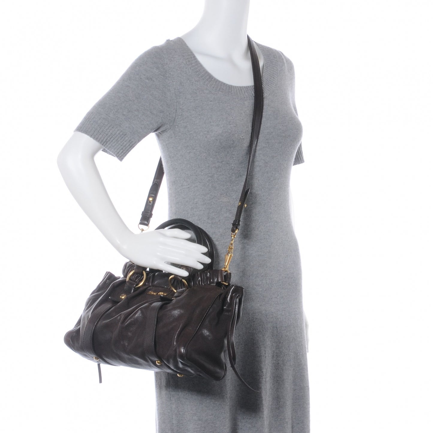 Leather Gathered Tote Brown