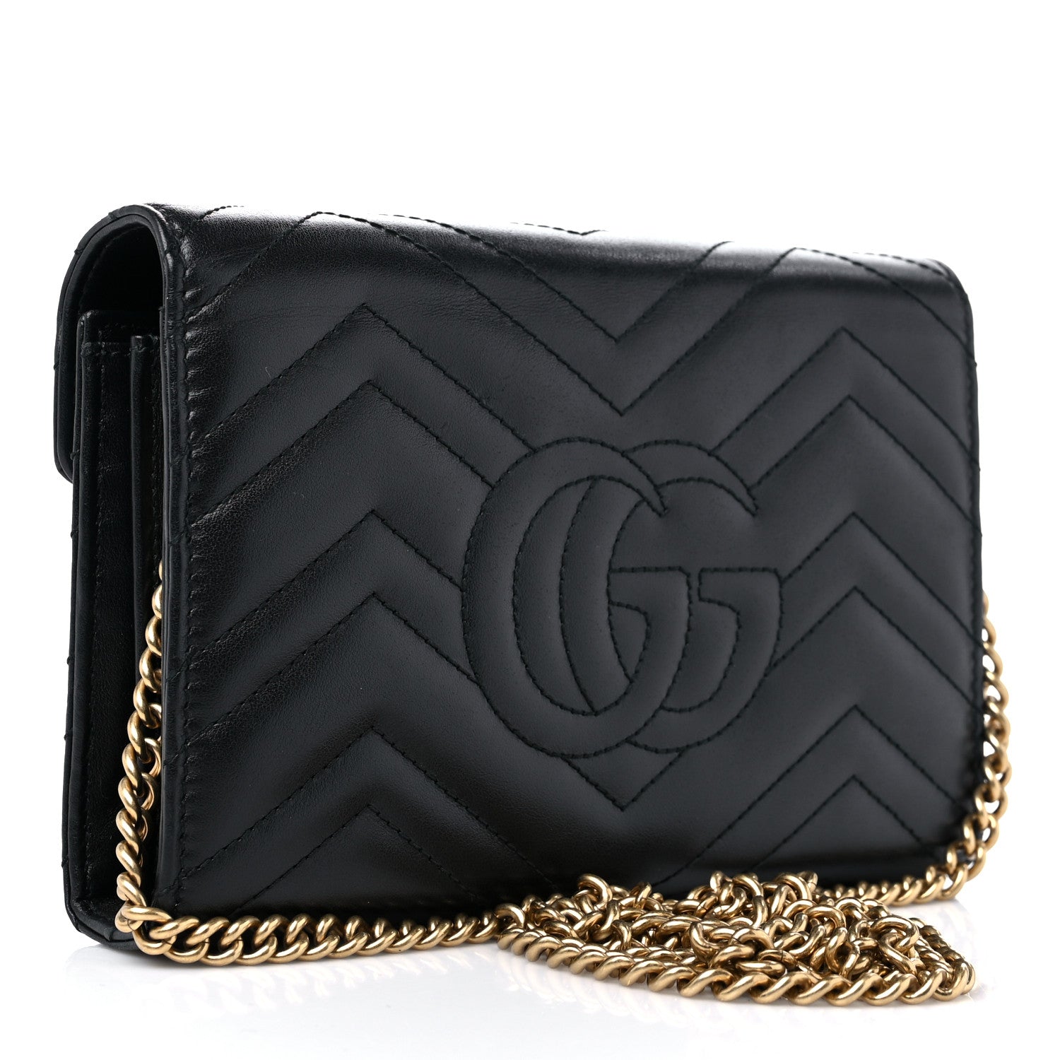 Gucci Calfskin Matelasse GG Marmont Chain Wallet Black 3 of 9