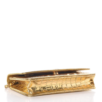 Chanel Metallic Calfskin Crocodile Embossed Cocodile Wallet On Chain WOC Gold 4 of 9