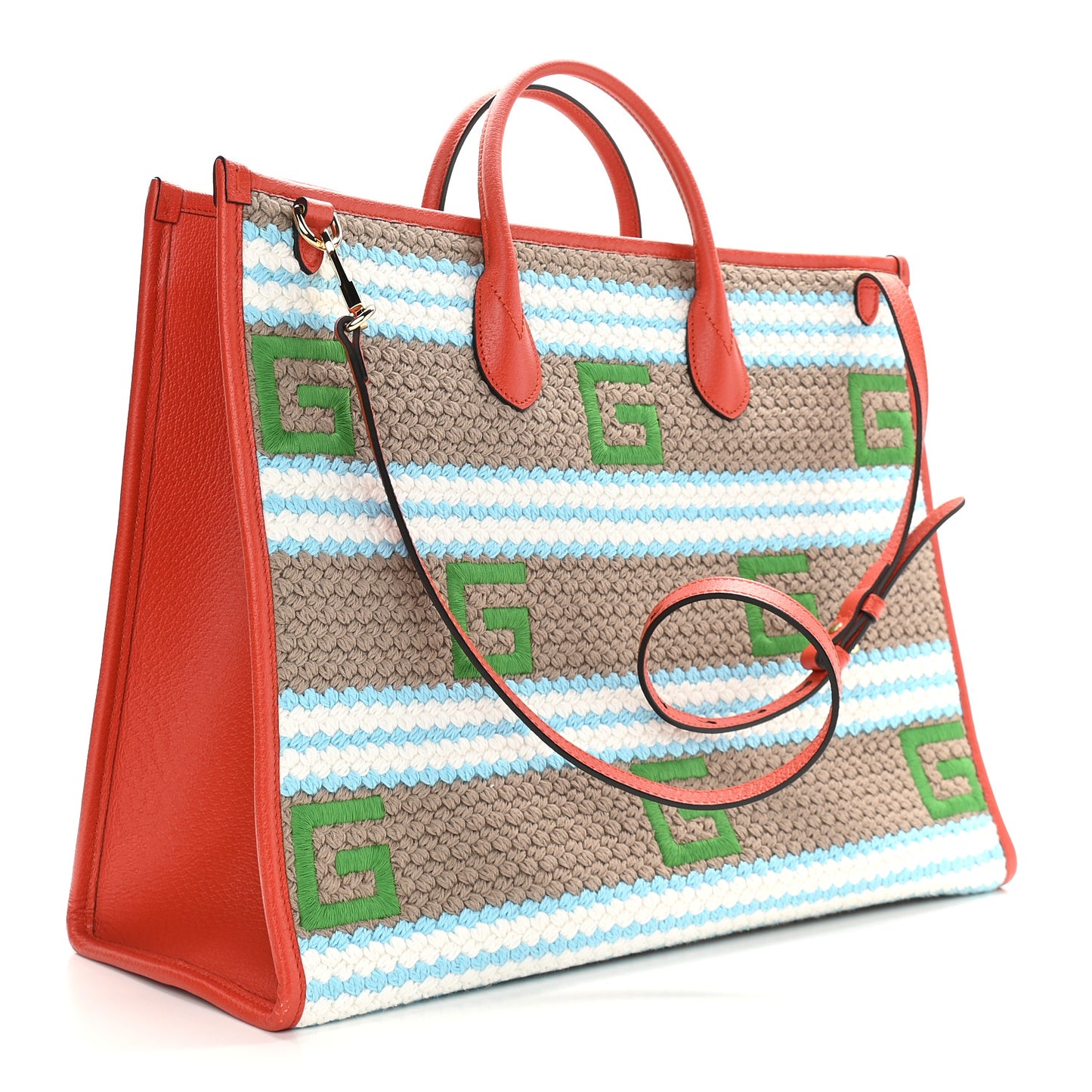 Fabric Embroidered Miami Striped Tote Bag Orange