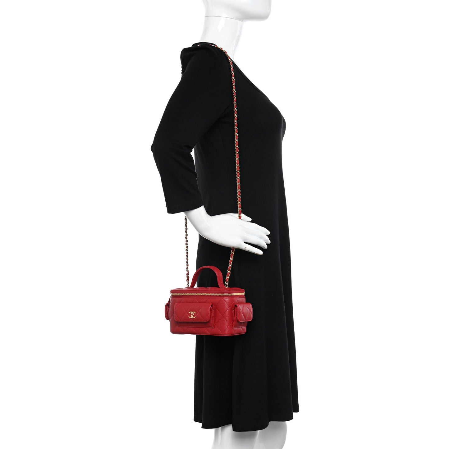 Caviar Quilted Polly Pocket East West Top Vanity With Chain Red