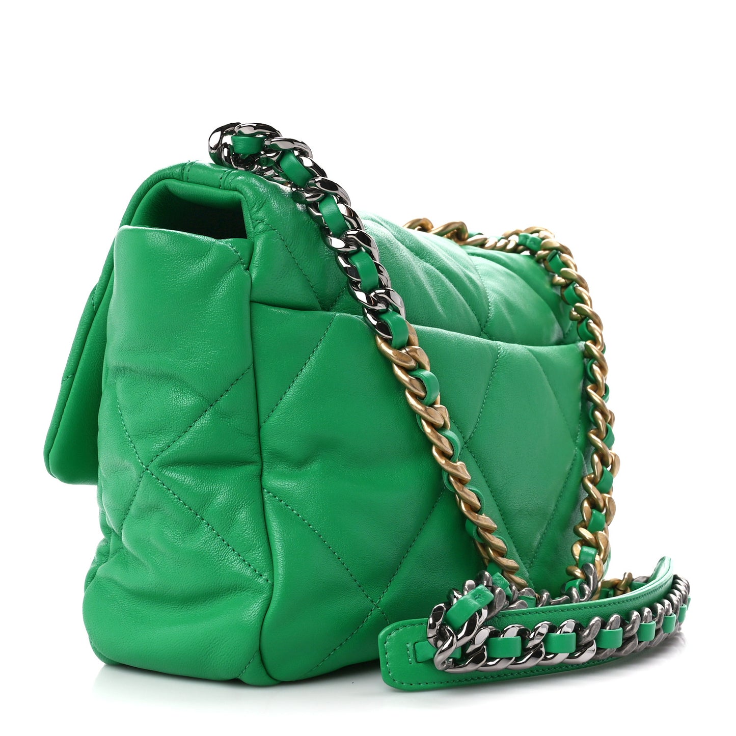 Lambskin Quilted Large Chanel 19 Flap Green