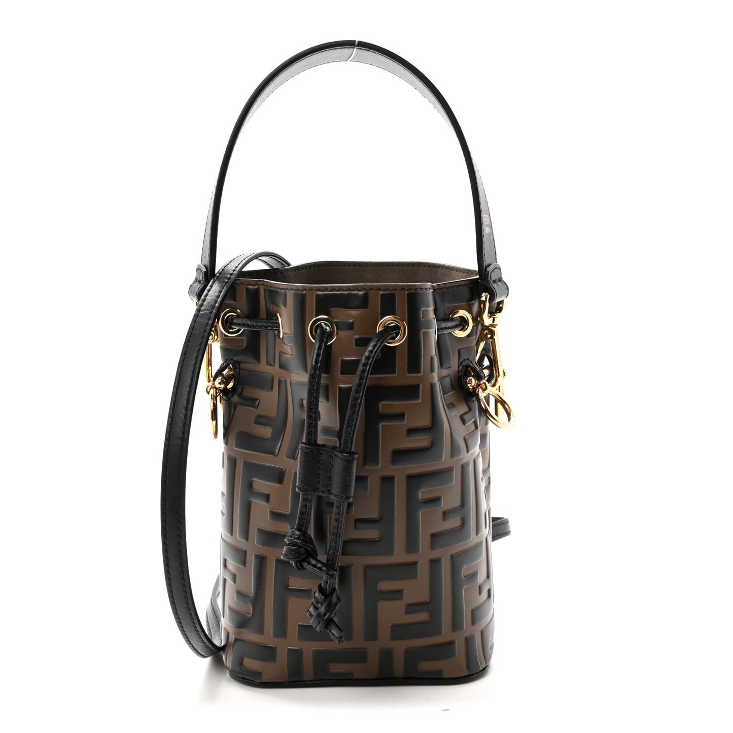 Vitello Liberty F is Fendi Bi-Color FF 1974 Embossed Mini Mon Tresor Bucket Bag Maya Black
