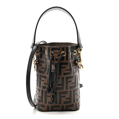 Fendi Vitello Liberty F is Fendi Bi-Color FF 1974 Embossed Mini Mon Tresor Bucket Bag Maya Black 1 of 10
