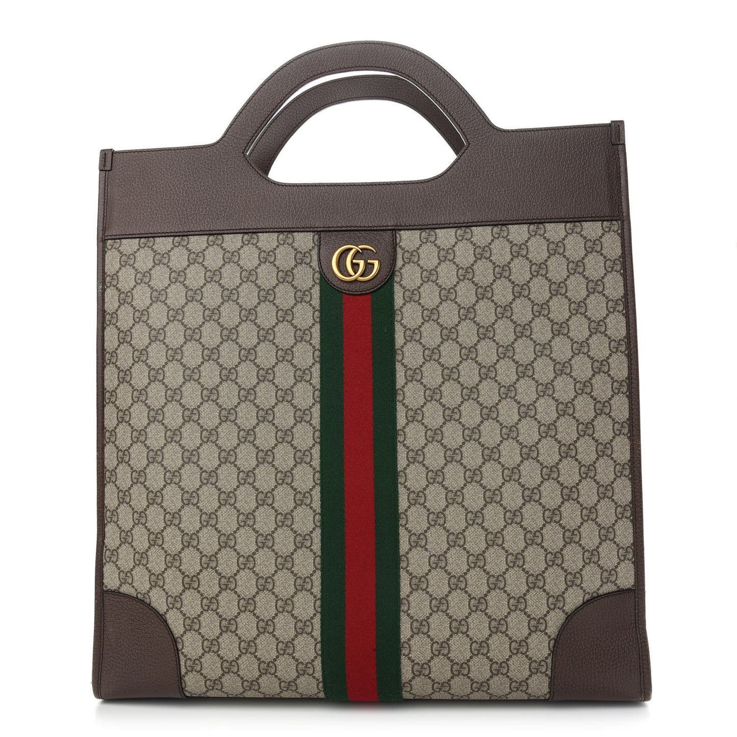 GG Supreme Monogram Textured Calfskin Web Medium Ophidia Slip Handle Tote Beige Ebony New Acero