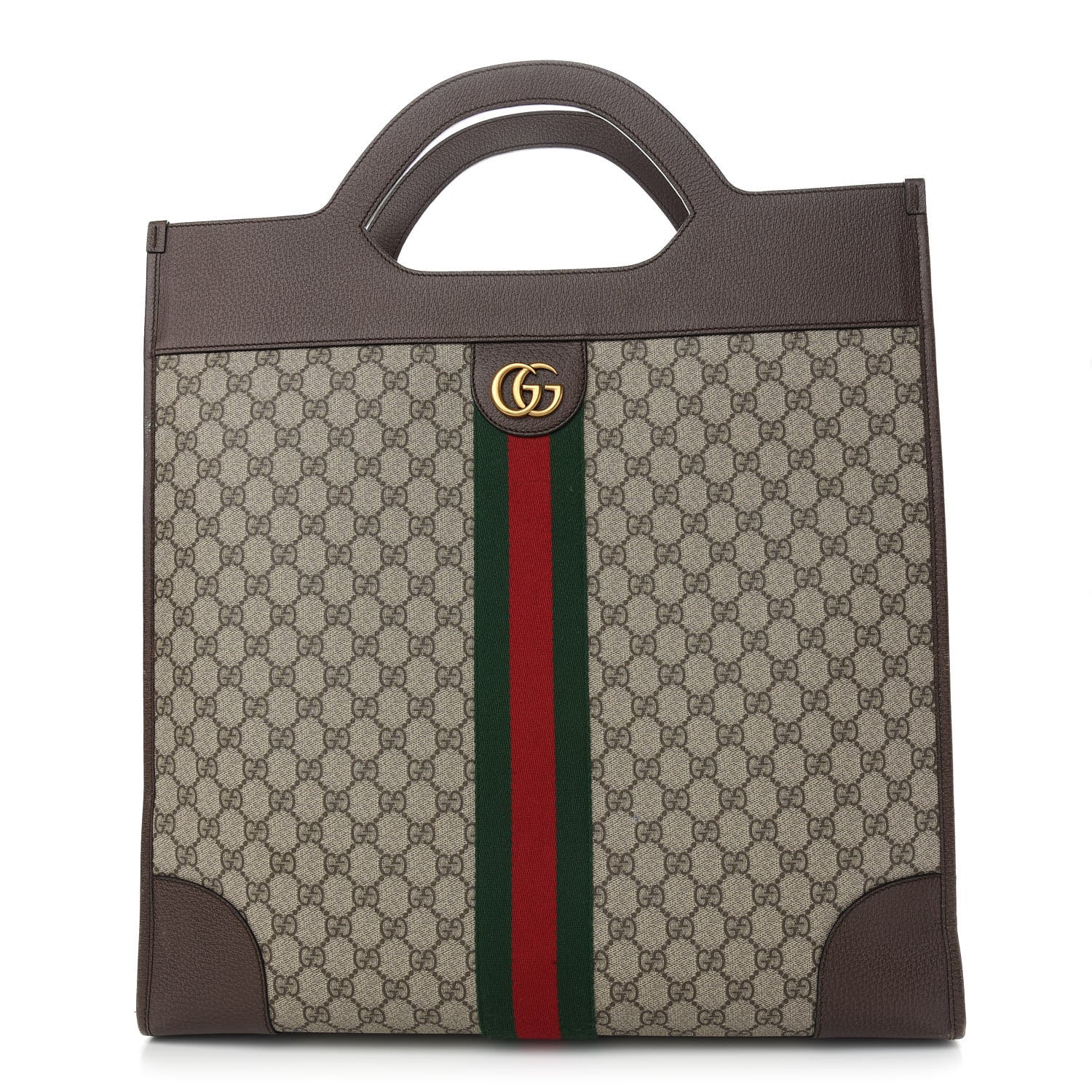 Gucci GG Supreme Monogram Textured Calfskin Web Medium Ophidia Slip Handle Tote Beige Ebony New Acero 1 of 10