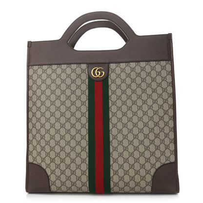 Gucci GG Supreme Monogram Textured Calfskin Web Medium Ophidia Slip Handle Tote Beige Ebony New Acero 1 of 10
