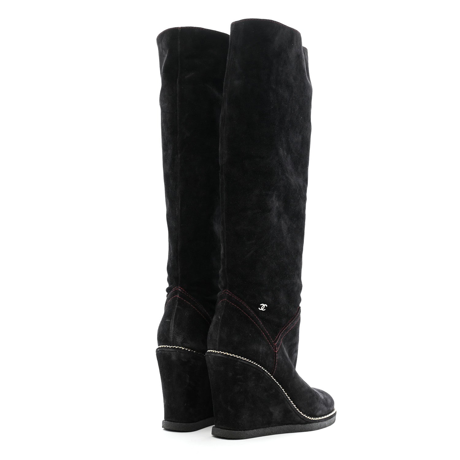 Chanel Suede Calfskin Chain Around High Boots 41 Black 4 of 13