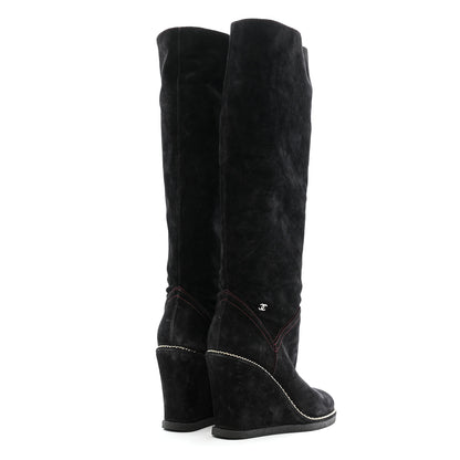 Chanel Suede Calfskin Chain Around High Boots 41 Black 4 of 13