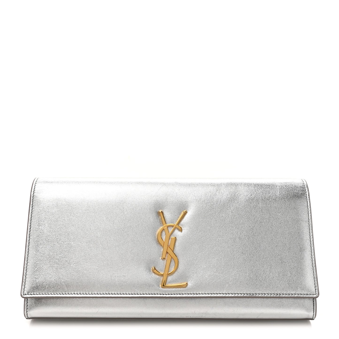 Textured Metallic Calfskin Classic Monogram Cassandre Clutch Silver