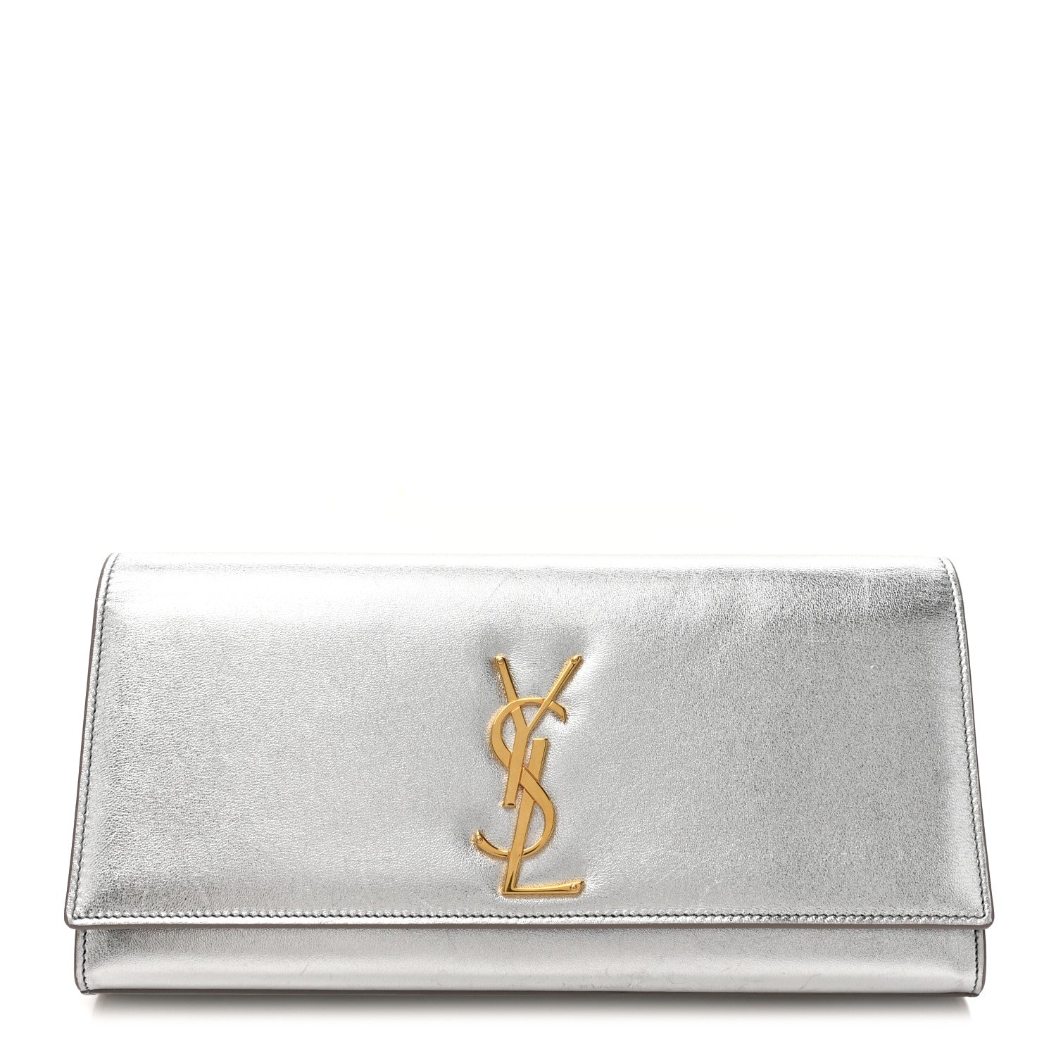 Saint Laurent Textured Metallic Calfskin Classic Monogram Cassandre Clutch Silver 1 of 14