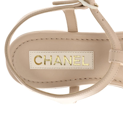 Chanel Lambskin CC Thong Sandals 39 Ivory 7 of 9