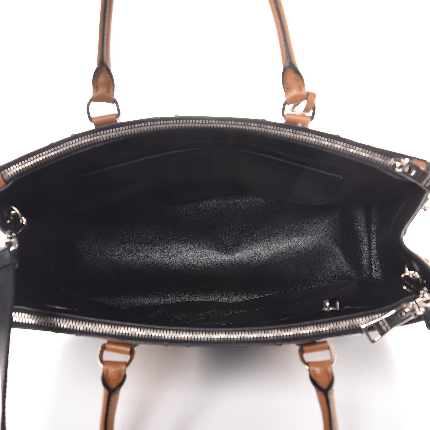 Prada Saffiano Baiadera Striped Medium Galleria Double Zip Tote Caramel Black White 6 of 9