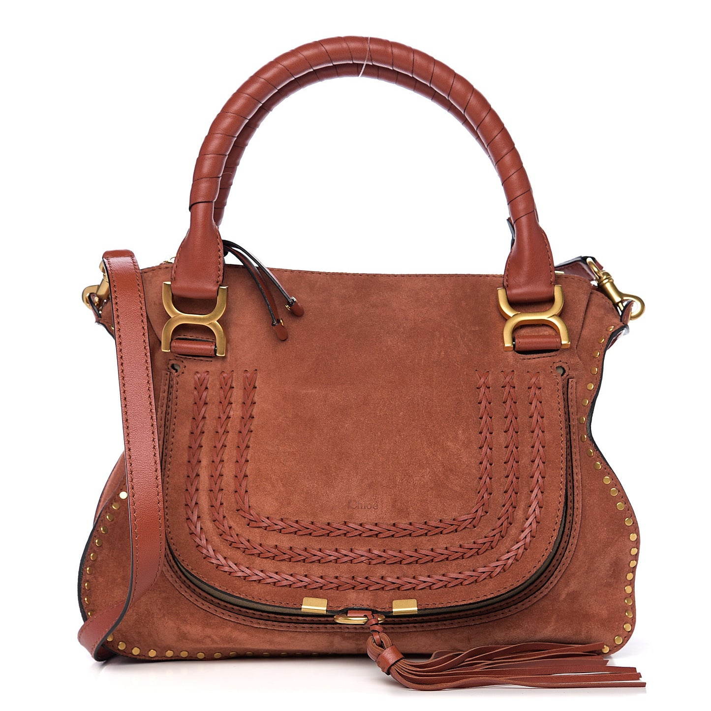 Suede Calfskin Braided Medium Marcie Satchel Terracotta Red