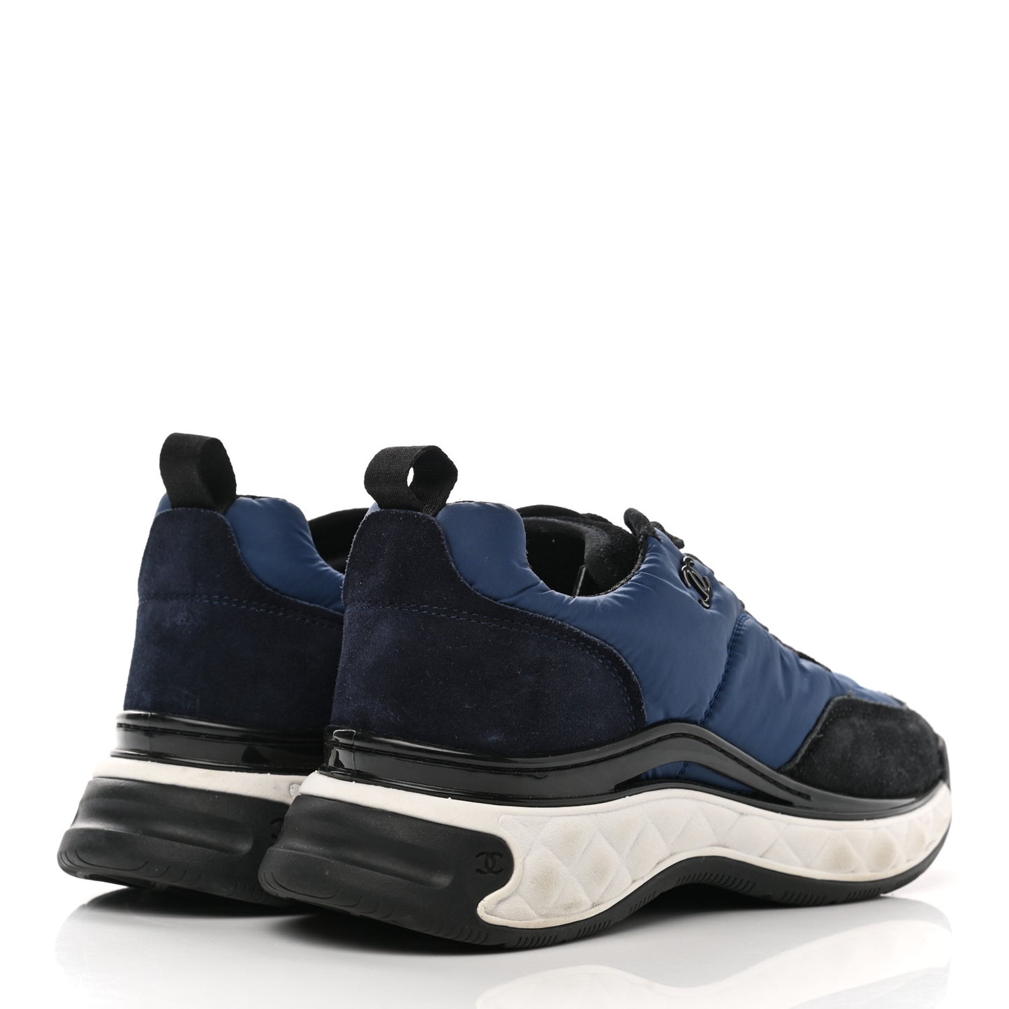 Nylon Suede Calfskin Womens Logo Sneakers 37.5 Blue Navy Dark Navy