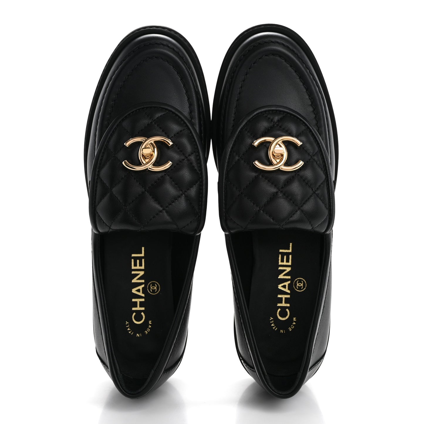 Lambskin Quilted CC Turnlock Loafers 38 Black