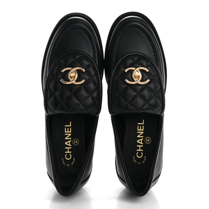 Chanel Lambskin Quilted CC Turnlock Loafers 38 Black 2 of 10