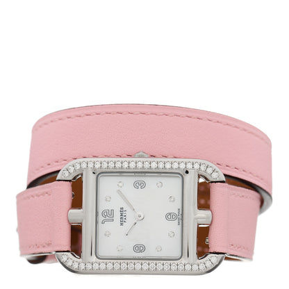 Hermes Stainless Steel Swift Diamond Bezel Mother of Pearl 23mm Cape Cod Double Tour Quartz Watch Rose Sakura 2 of 5
