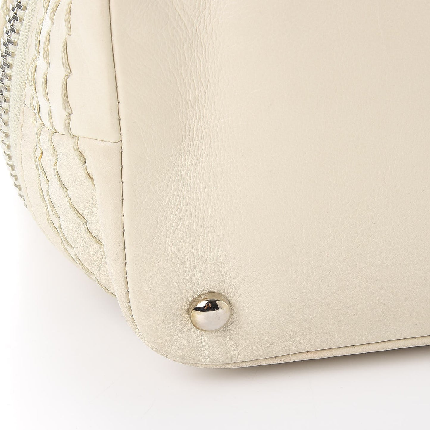 Calfskin Stitched Large Expandable Flap Bag White