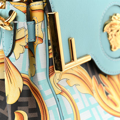 Versace X FENDI Grained Calfskin Fendace La Medusa Medium Top Handle Bag Baby Blue Multicolor 9 of 9
