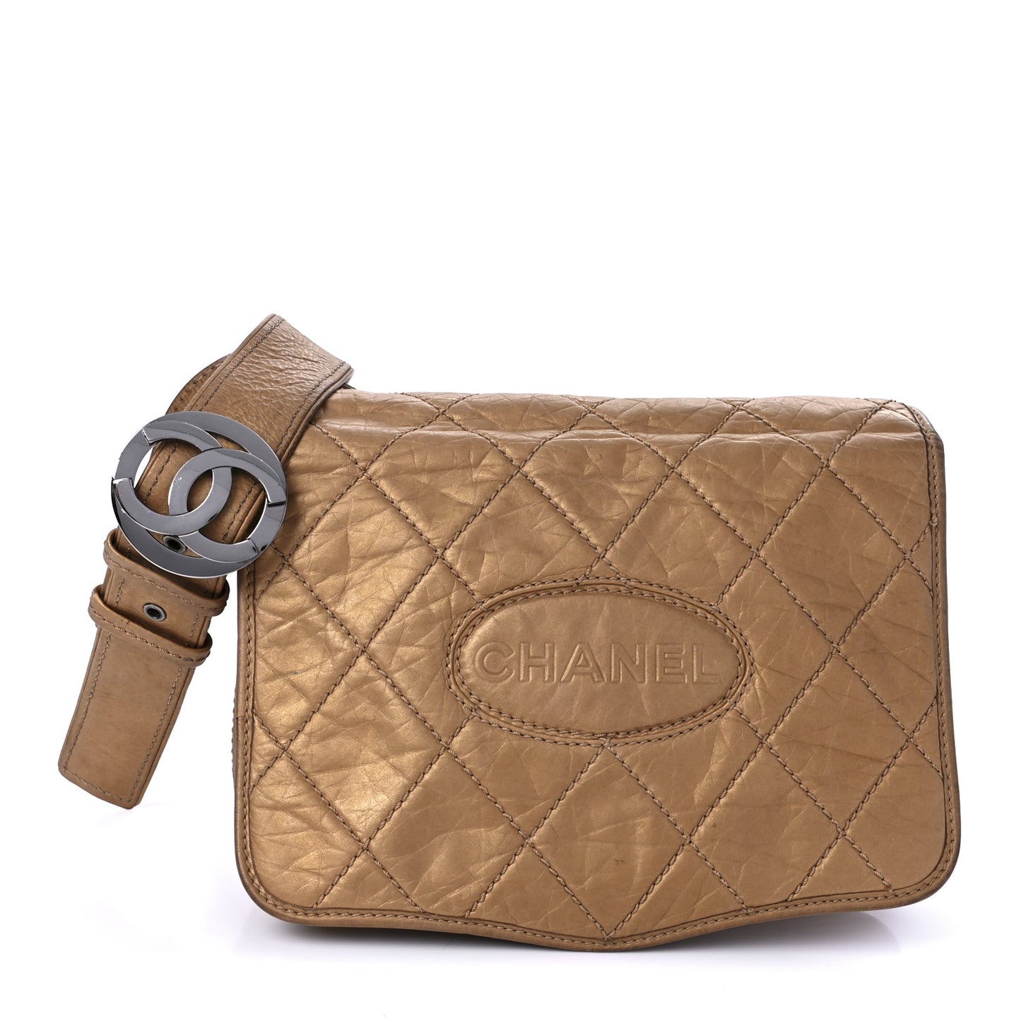 Aged Calfskin Quilted Vintage Ligne Messenger Flap Gold