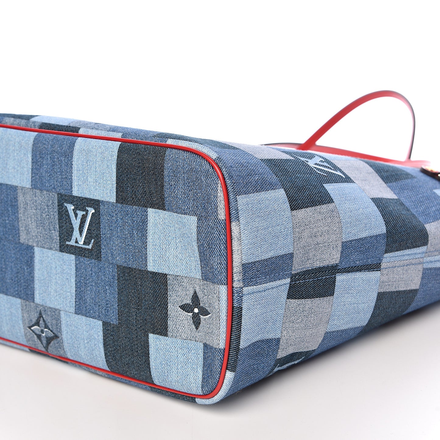 Denim Damier Monogram Patchwork Neverfull Blue Rouge