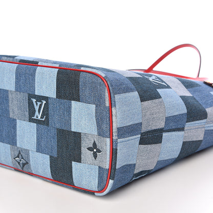 Louis Vuitton Denim Damier Monogram Patchwork Neverfull Blue Rouge 10 of 12