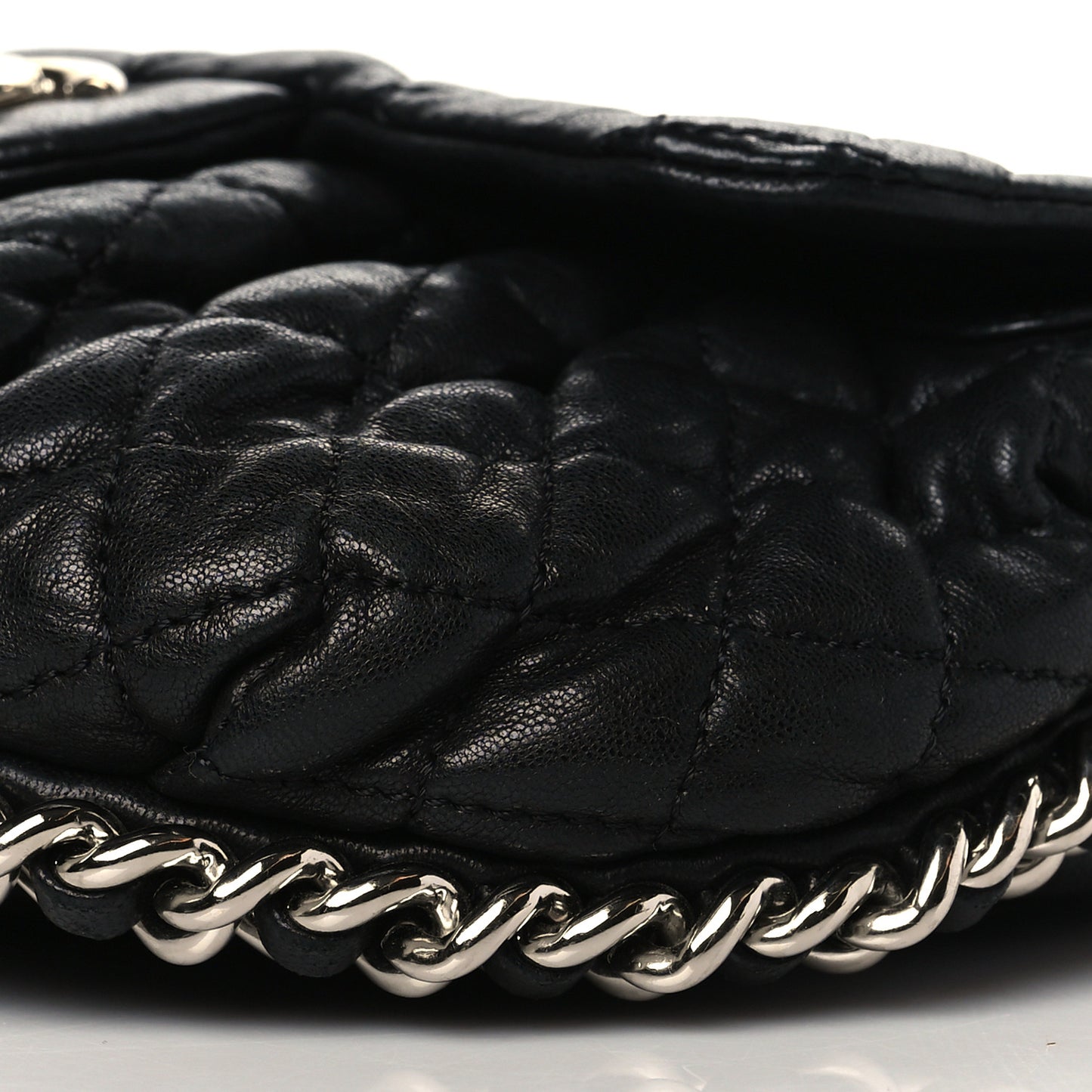 Washed Lambskin Quilted Mini Chain Around Flap Black