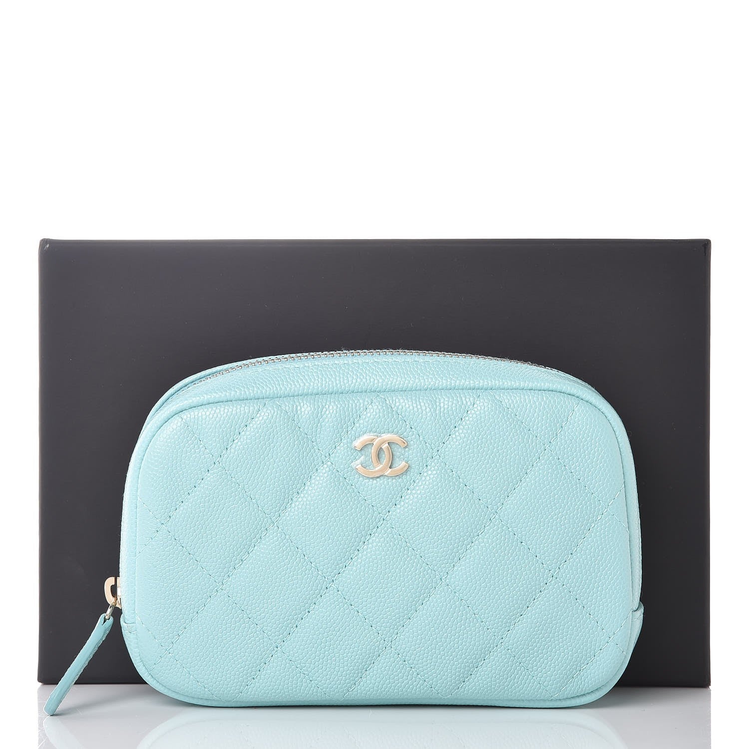 Chanel Caviar Quilted Small Curvy Pouch Cosmetic Case Light Blue 8 of 8