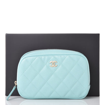 Chanel Caviar Quilted Small Curvy Pouch Cosmetic Case Light Blue 8 of 8