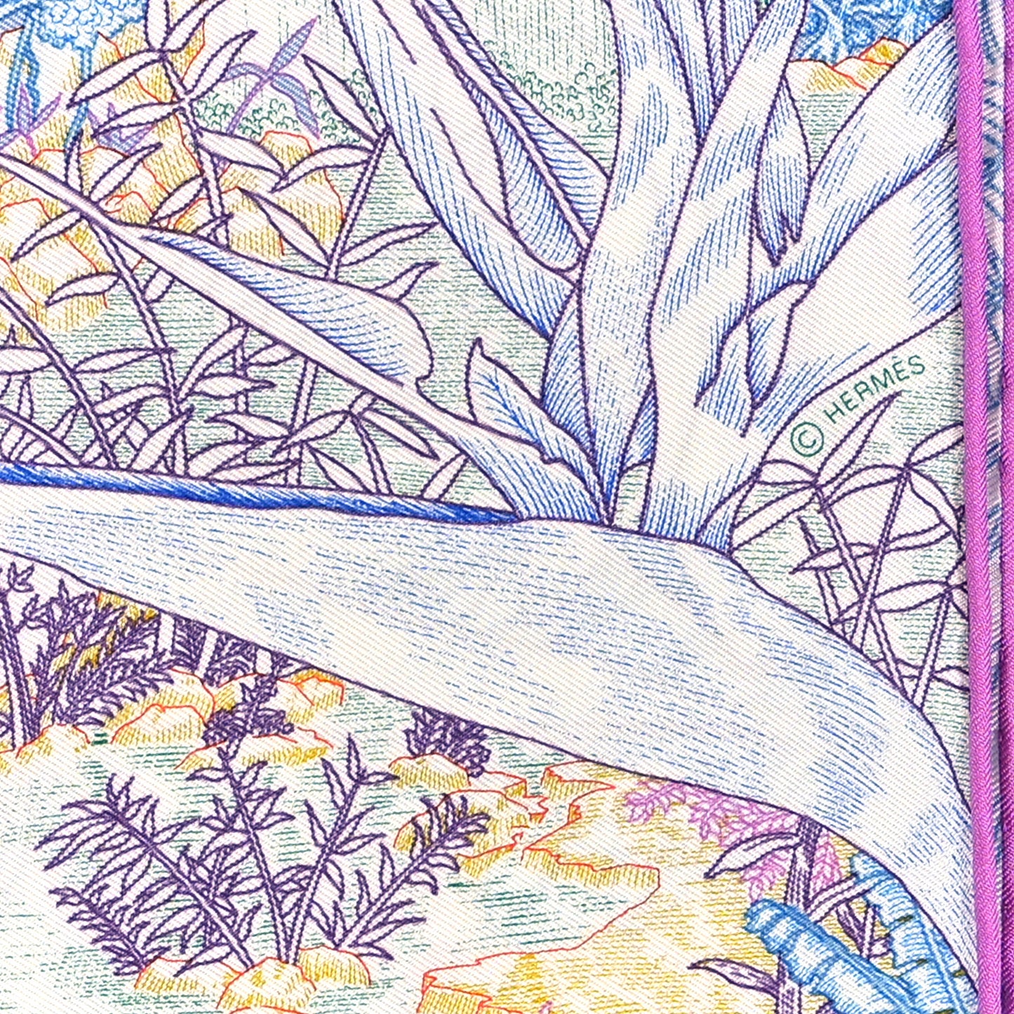 Silk Twill Faubourg Tropical Square 45 Rose Bleu Vert