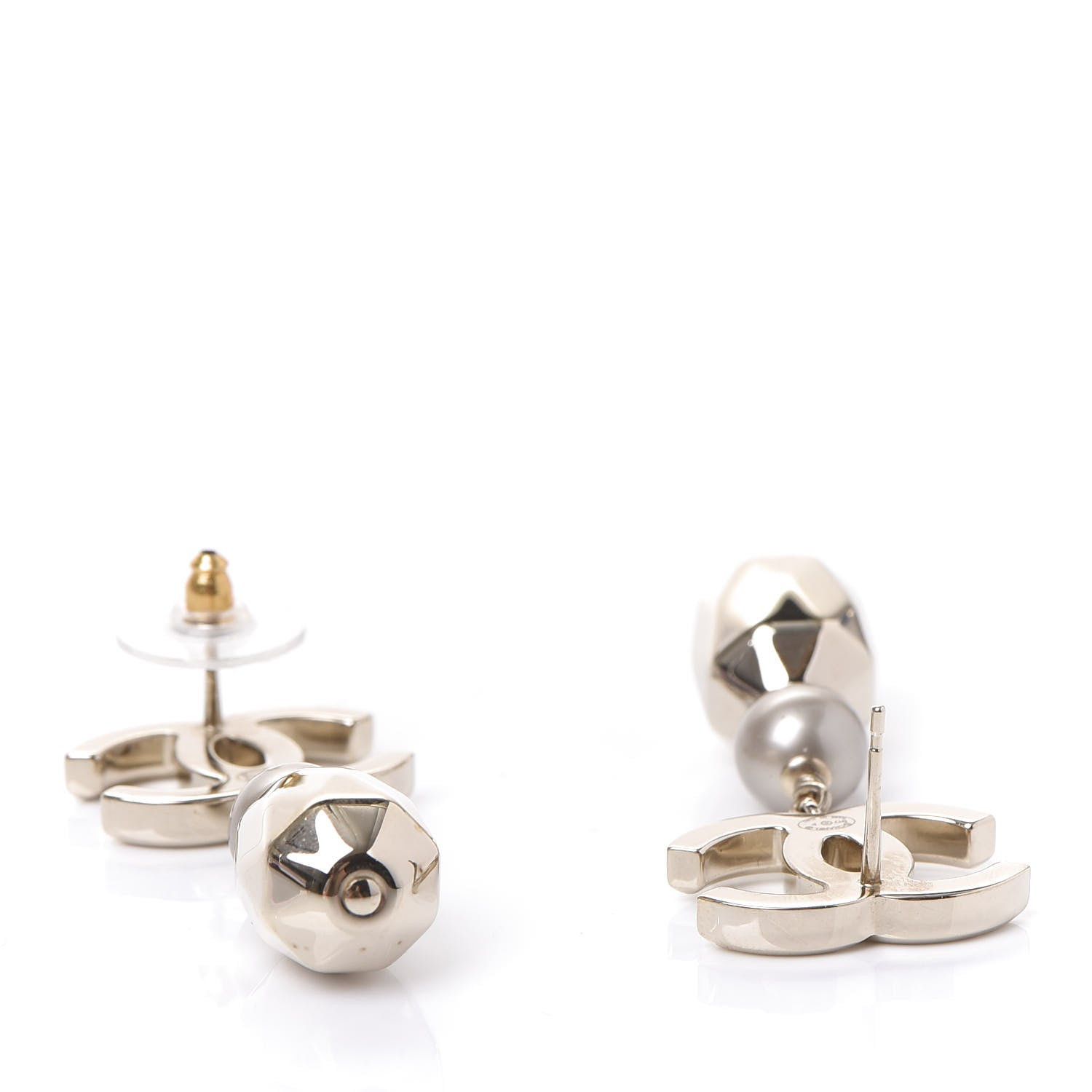 Chanel Metal Bead Pearl CC Drop Earrings Golden Pearly White 3 of 5
